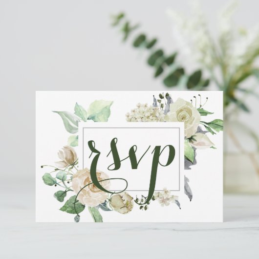 Elegant Waterverf Floral Botanical Wedding RSVP Kaartje (Staand voorkant)