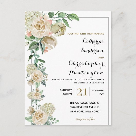 Elegant Waterverf Floral Botanical Wedding Uitnodiging Briefkaart (Voorkant)