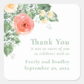 Elegant Waterverf Floral Botanical Wedding Vierkante Sticker (Voorkant)