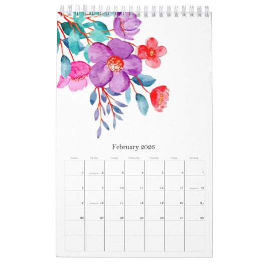 Elegant Waterverf Floral botanisch Kalender (Feb 2026)
