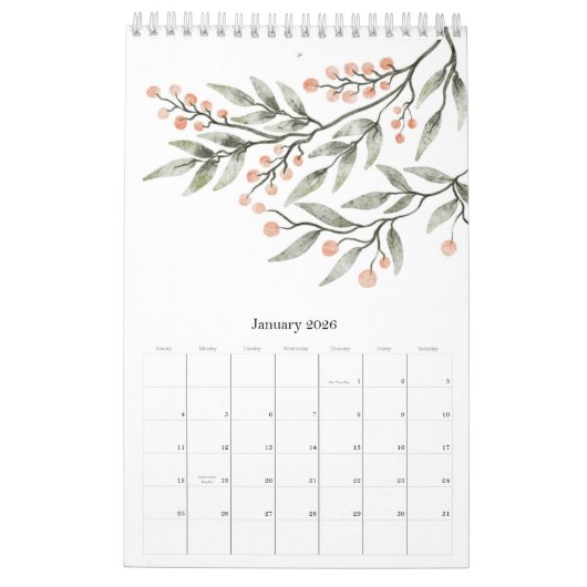 Elegant Waterverf Floral botanisch Kalender (Jan 2026)