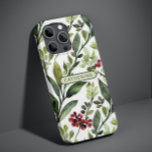 Elegant Waterverf Floral botanische benaming Case-Mate iPhone 14 Hoesje<br><div class="desc">De elegante Waterverf Floral Botanische de Kwesties van de Naam iPhone Slimme van de Telefoon kenmerkt waterverf groen met rode bessen en gepersonaliseerd met uw douanenaam in het centrum. Perfect als cadeau voor Kerstmis,  verjaardagen,  feestdagen,  Moederdag en nog veel meer. Ontworpen door © Evco Studio www.zazzle.co.nz/store/evcostudio</div>