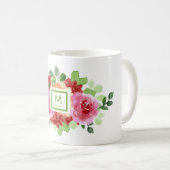 Elegant Waterverf Floral Bouquet Monogram Koffiemok (Voorkant rechts)