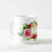 Elegant Waterverf Floral Bouquet Monogram Koffiemok (Voorkant links)
