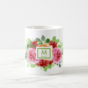 Elegant Waterverf Floral Bouquet Monogram Koffiemok