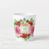Elegant Waterverf Floral Bouquet Monogram Latte Mok (Voorkant)