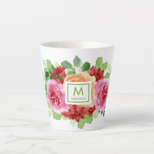 Elegant Waterverf Floral Bouquet Monogram Latte Mok