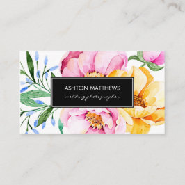 Elegant Waterverf Floral Bouquet Visitekaartje