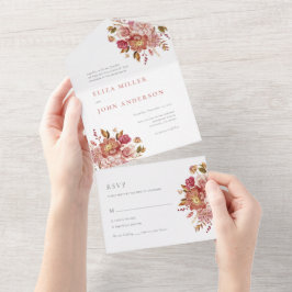 Elegant Waterverf Floral Bouquet Wedding All In One Uitnodiging