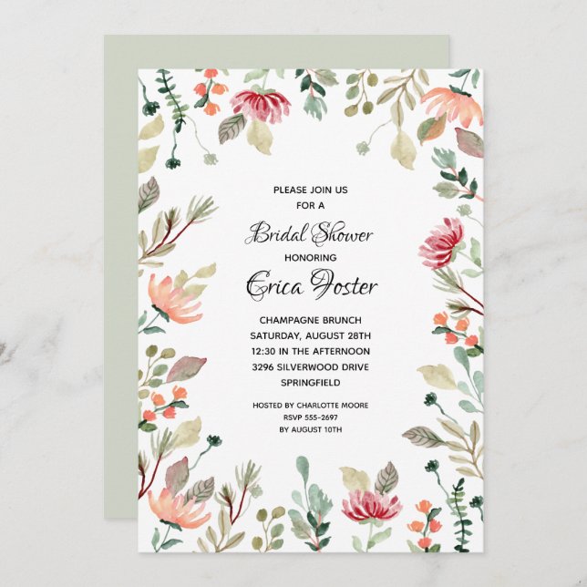 Elegant Waterverf Floral Bridal Shower (Voorkant / Achterkant)