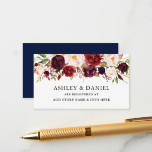 Elegant Waterverf Floral Burgundy Blue Registry Informatiekaartje