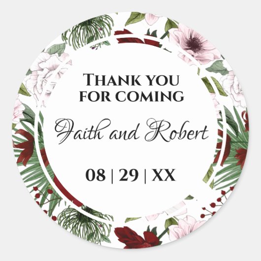 Elegant Waterverf Floral Burgundy Blush Wedding Ronde Sticker (Voorkant)