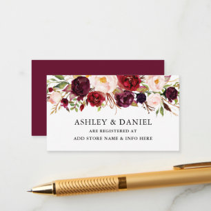 Elegant Waterverf Floral Burgundy Registry Informatiekaartje