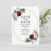 Elegant Waterverf Floral Burgundy White Geo Lijst Save The Date (Staand voorkant)