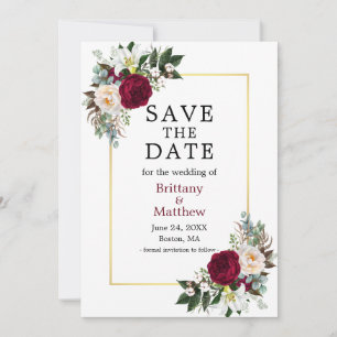 Elegant Waterverf Floral Burgundy White Gold Save The Date