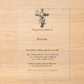 Elegant Waterverf Floral Cross Baptisme Acryl Uitnodigingen (Voorkant)