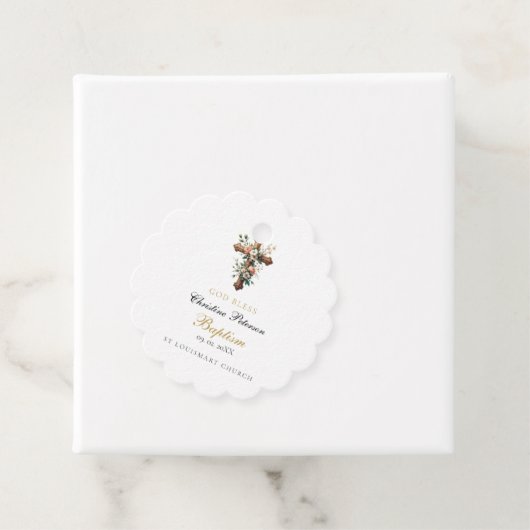 Elegant Waterverf Floral Cross Baptisme Bedankjes Labels (In situ)