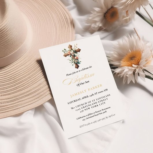 Elegant Waterverf Floral Cross Baptisme Kaart