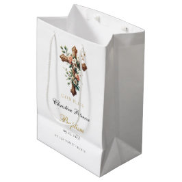 Elegant Waterverf Floral Cross Baptisme Medium Cadeauzakje