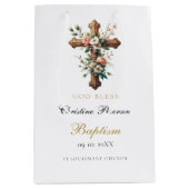 Elegant Waterverf Floral Cross Baptisme Medium Cadeauzakje (Voorkant)