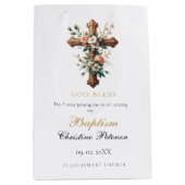 Elegant Waterverf Floral Cross Baptisme Medium Cadeauzakje (Voorkant)