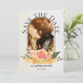 Elegant Waterverf Floral Cute Photo Wedding Aankondiging (Staand voorkant)