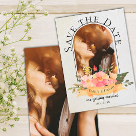 Elegant Waterverf Floral Cute Photo Wedding Aankondiging