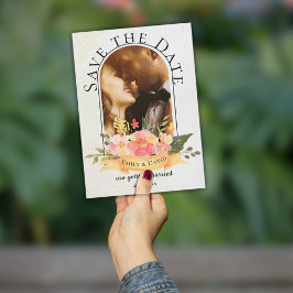 Elegant Waterverf Floral Cute Photo Wedding Aankondigingskaart