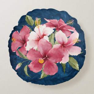 Elegant waterverf floral deep blue marmer rond kussen