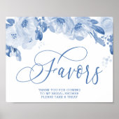 Elegant Waterverf Floral Dusty Blue Favors Sign Poster (Voorkant)