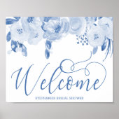Elegant Waterverf Floral Dusty Blue Welcome Sign Poster (Voorkant)