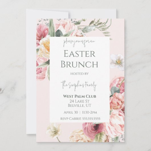 Elegant Waterverf Floral Easter Brunch Uitnodiging (Voorkant)