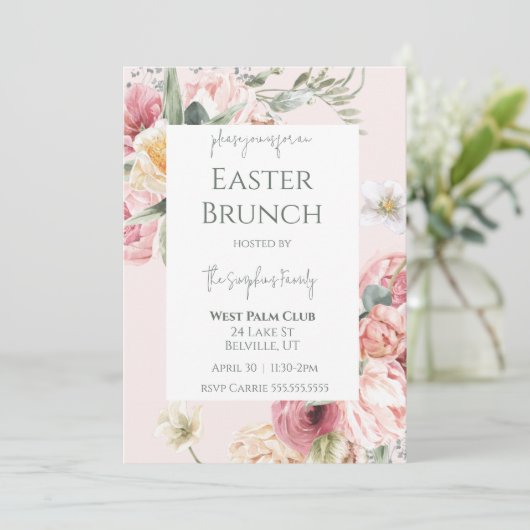 Elegant Waterverf Floral Easter Brunch Uitnodiging (Staand voorkant)