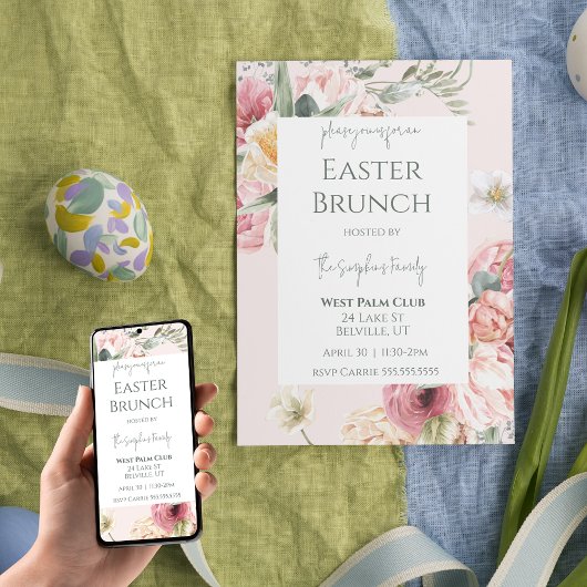 Elegant Waterverf Floral Easter Brunch Uitnodiging