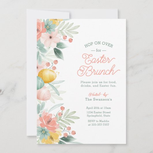 Elegant Waterverf Floral Easter Brunch Uitnodiging (Voorkant)