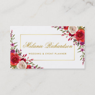 Elegant Waterverf Floral en Gold Lijst Visitekaartje