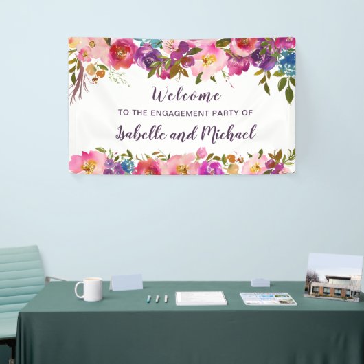 Elegant Waterverf Floral Engagement Party Welkom Spandoek (Beurs)