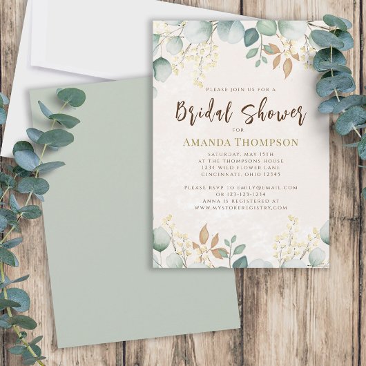 Elegant Waterverf Floral Eucalyptus Green Foliage Kaart