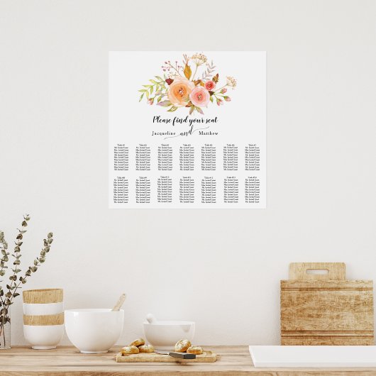 Elegant Waterverf Floral Foliage Sezing Chart Poster (Keuken)