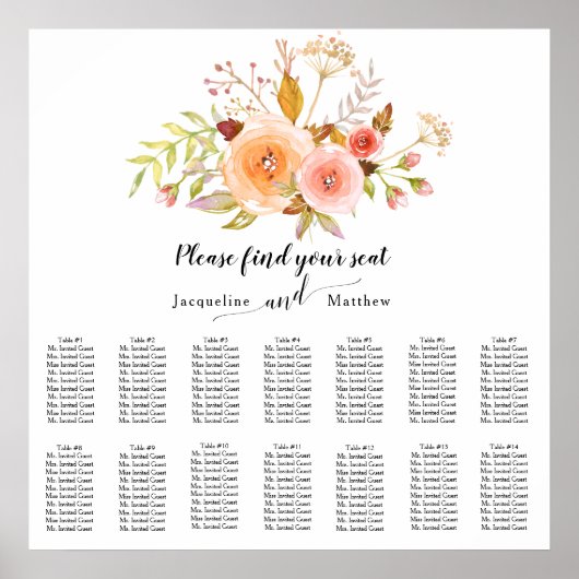 Elegant Waterverf Floral Foliage Sezing Chart Poster (Voorkant)