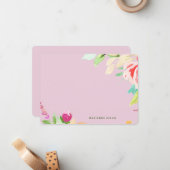 Elegant Waterverf Floral-gepersonaliseerde Fuchsia Notitiekaartje (Voorkant / Achterkant in situ)