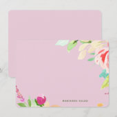 Elegant Waterverf Floral-gepersonaliseerde Fuchsia Notitiekaartje (Voorkant / Achterkant)