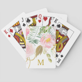 Elegant Waterverf Floral Gold Monogram Pokerkaarten