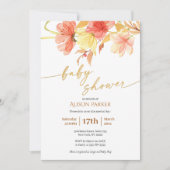 Elegant Waterverf Floral Gold Script Baby shower Kaart (Voorkant)