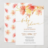 Elegant Waterverf Floral Gold Script Baby shower Kaart (Voorkant / Achterkant)