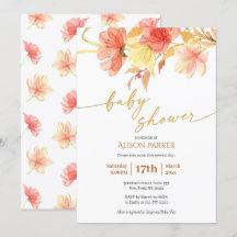 Elegant Waterverf Floral Gold Script Baby shower