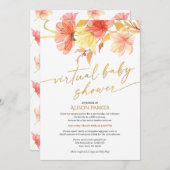 Elegant Waterverf Floral Gold Script Virtueel Kaart (Voorkant / Achterkant)