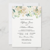 Elegant Waterverf Floral Gold Wedding Invitation Kaart (Voorkant)