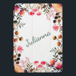 Elegant Waterverf Floral Greenery Personalized iPad Pro Cover<br><div class="desc">Deze sierlijke bloemenhoes, gepersonaliseerd met de naam van uw keuze, is ideaal voor diegenen die houden van een vleugje natuur-geïnspireerde schoonheid in hun accessoires. Het ontwerp is voorzien van een prachtige opstelling van roze, perzik en groen gebladerte, waardoor een zacht en verfijnd lijst ontstaat rond de aangepaste naam in een...</div>