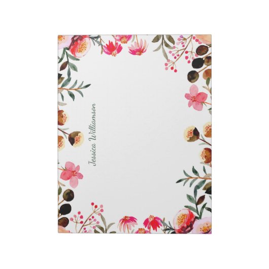 Elegant Waterverf Floral Greenery Personalized Notitieblok (Linkerzijde)